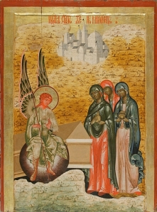 Eastern Orthodox Icon of Mary, Mary Magdalene, and Salome at the grave of Jesus
